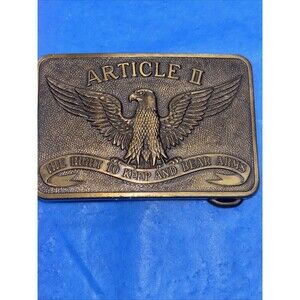 Article II "The Right to Keep and Bear Arms" Brass Belt Buckle Made in USA Eagle
